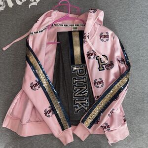 Victoria’s Secret PINK Sequin Bling Logo Matching Outfit Set Rare HTF XS